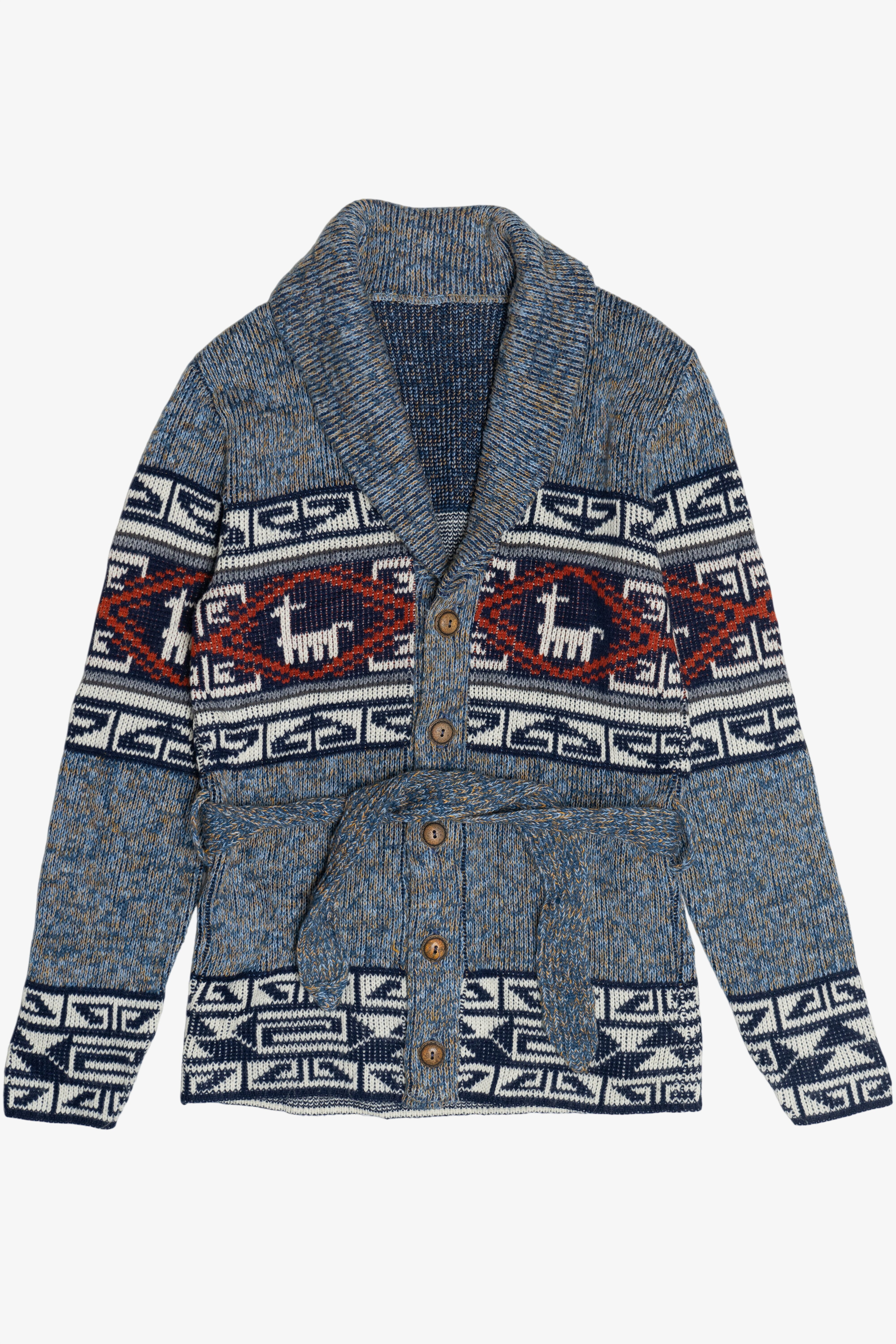 Vintage Llama Motif Shawl Collar Cardigan Sweater (1990s)