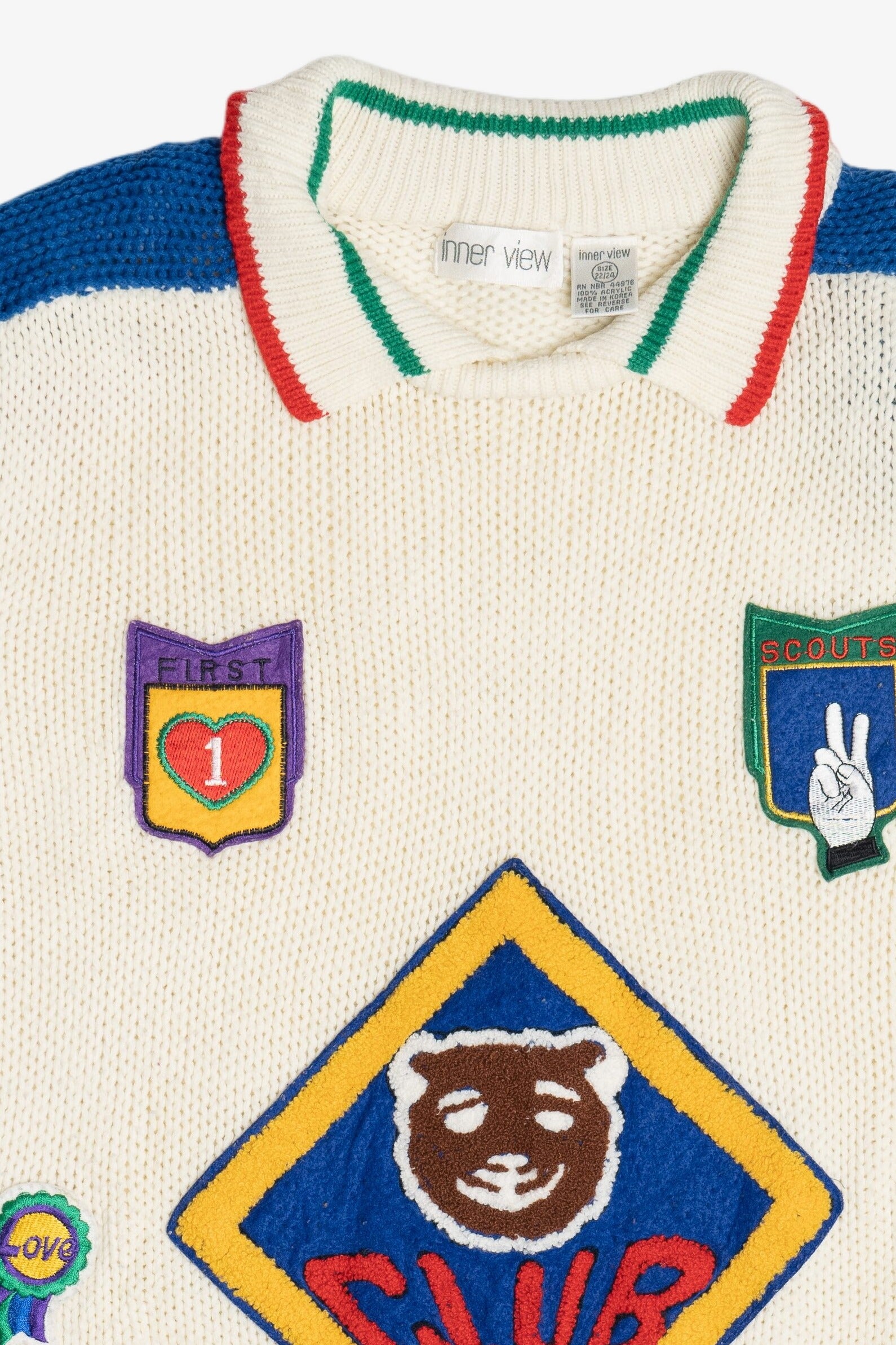 Vintage "Club Scout" Patches Color Block Sweater (1980s)
