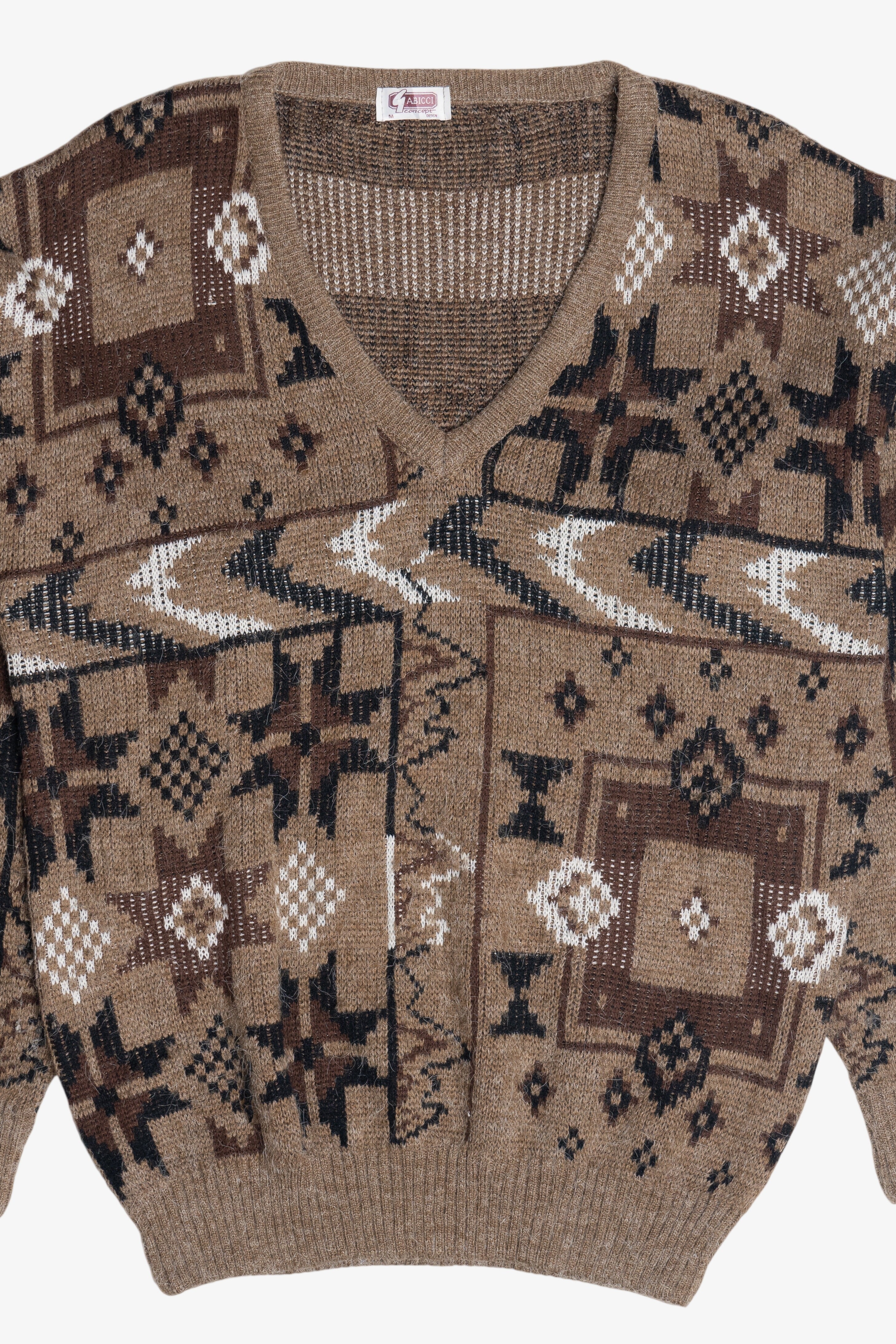 Vintage Gabicci Concept Design V-Neck Graphic Sweater (1980s)