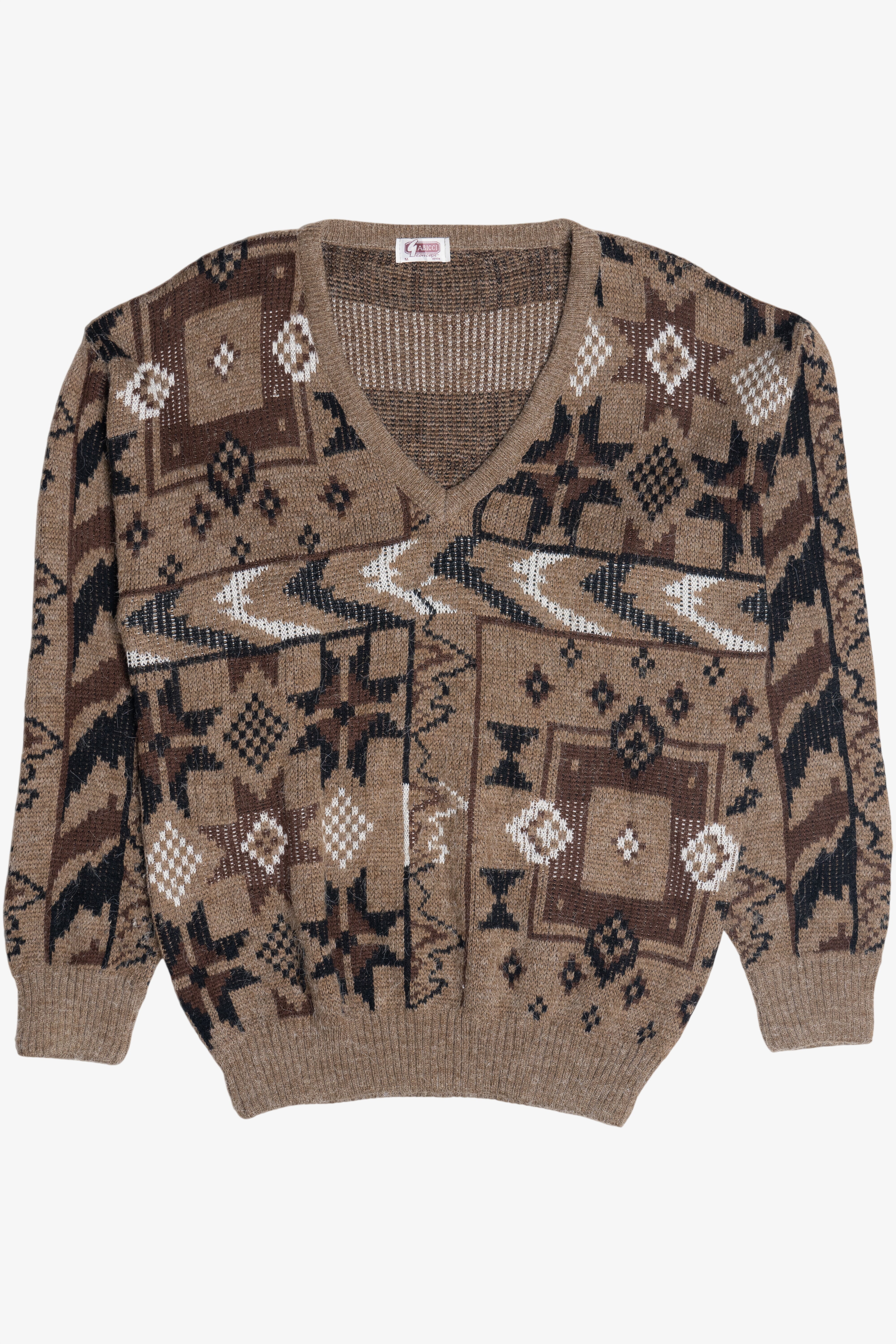 Vintage Gabicci Concept Design V-Neck Graphic Sweater (1980s)