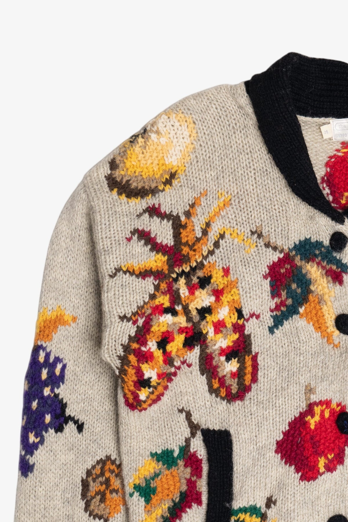 Vintage Hand Knit Vegetables And Fruit Cornucopia Eagle's Eye Cardigan Sweater (1990s)
