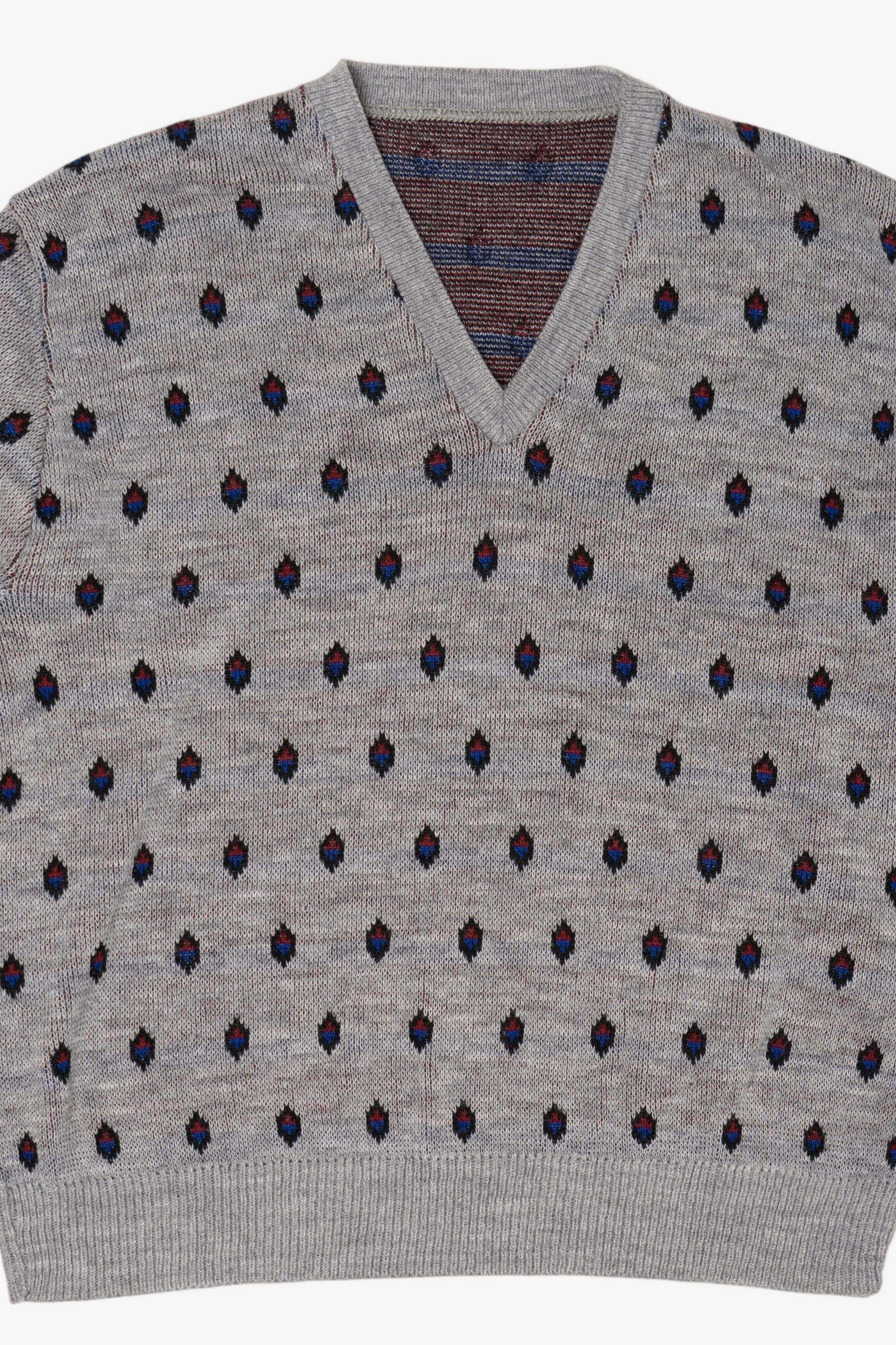 Vintage Light Gray Diamond Pattern V-Neck Sweater (1990s)