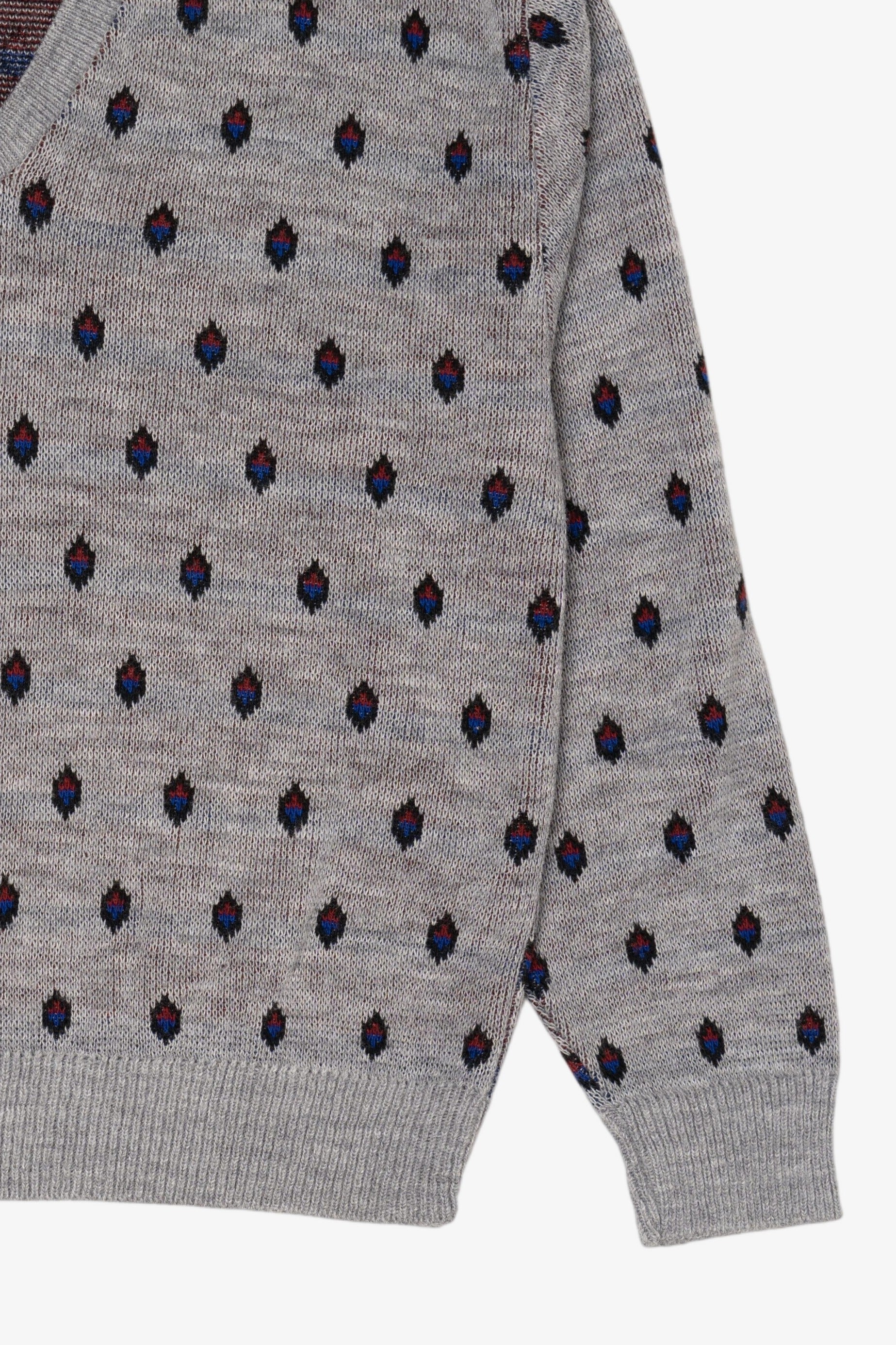 Vintage Light Gray Diamond Pattern V-Neck Sweater (1990s)
