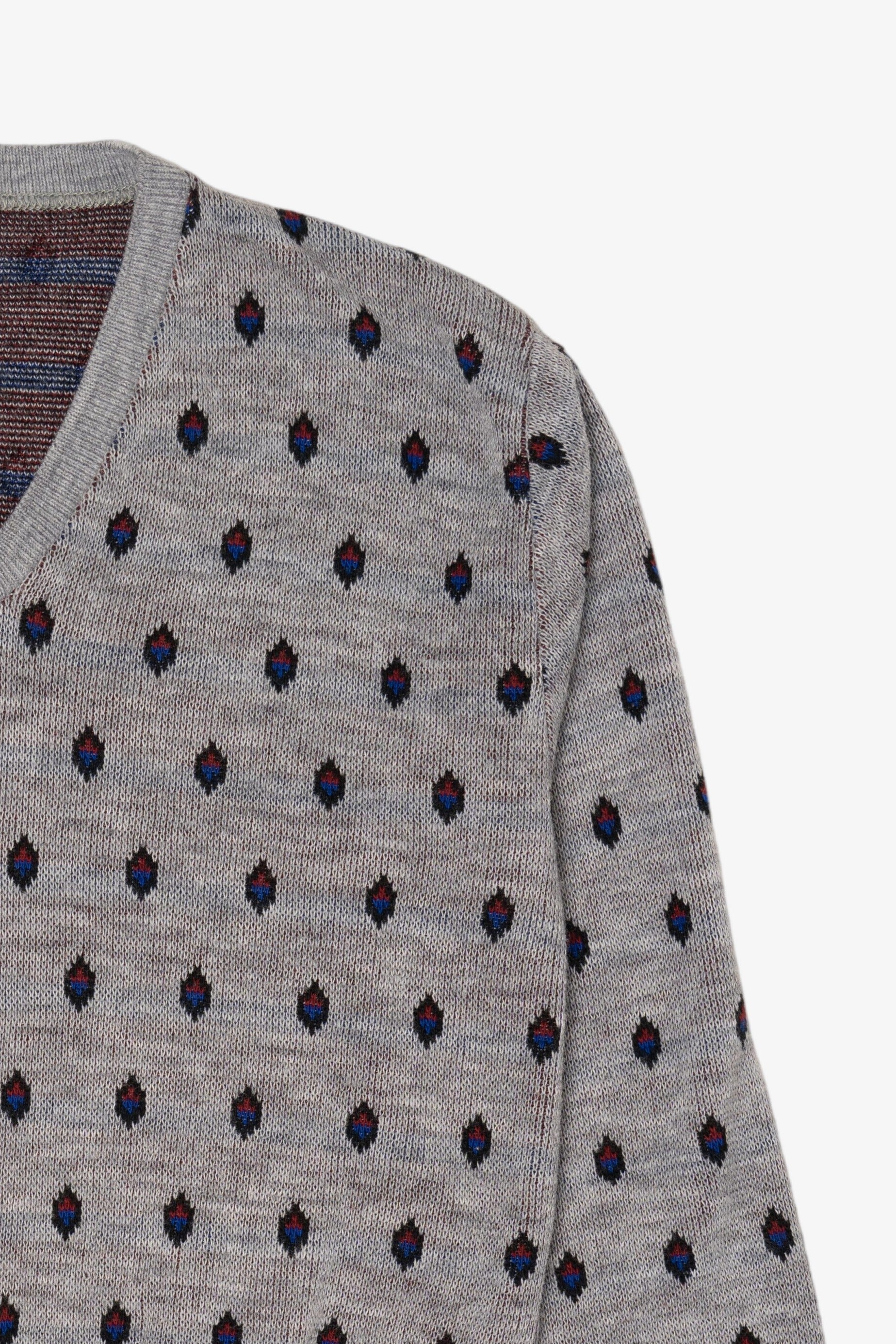 Vintage Light Gray Diamond Pattern V-Neck Sweater (1990s)