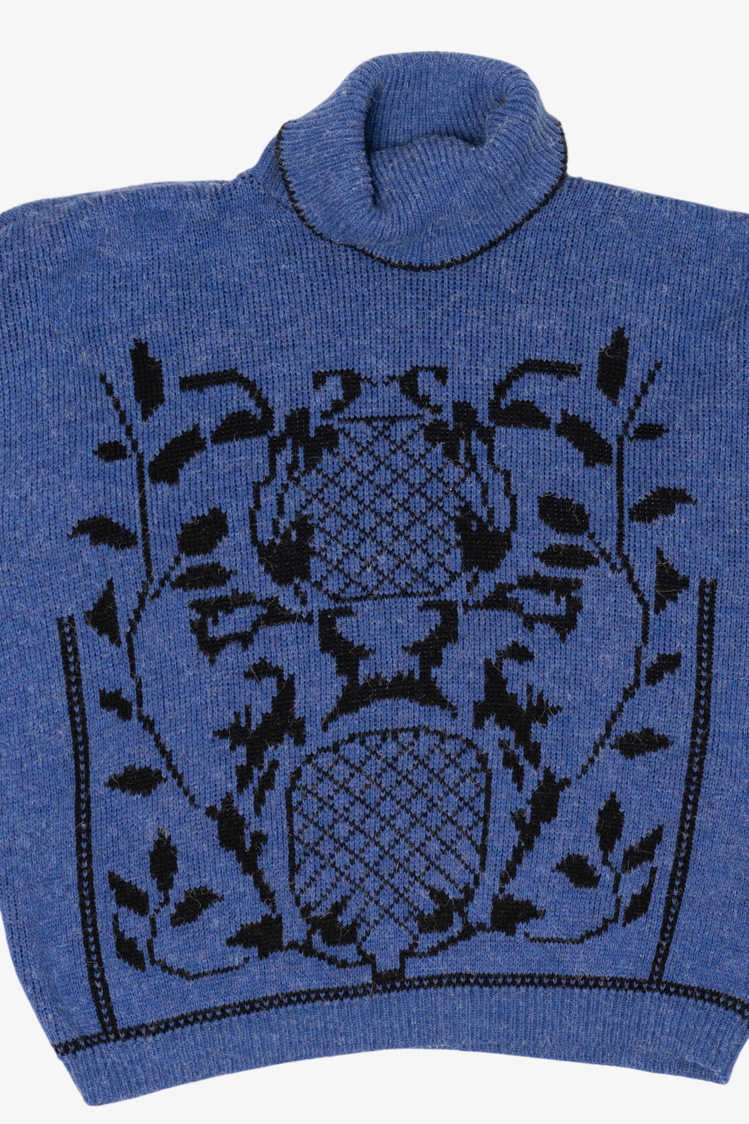 Vintage Blue Graphic Turtleneck Sweater (1990s)