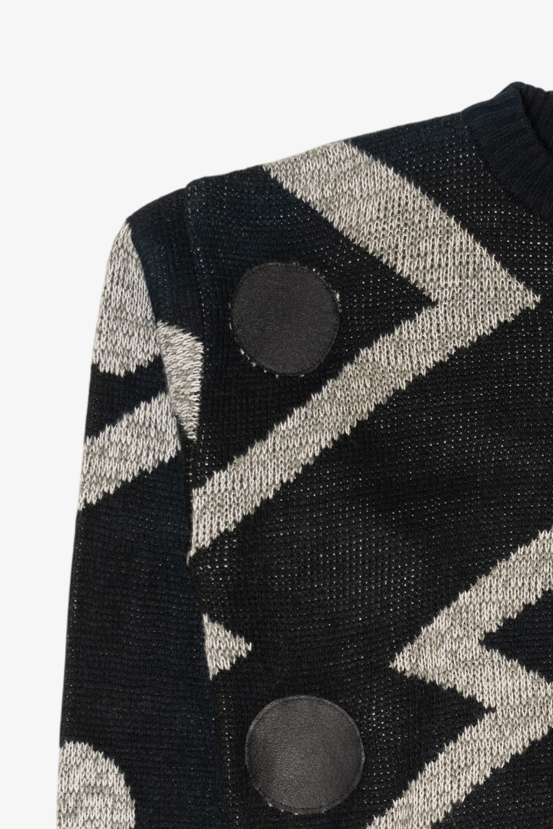 Vintage Black Weeds Geometric Graphic Leather Patches Sweater (1980s)