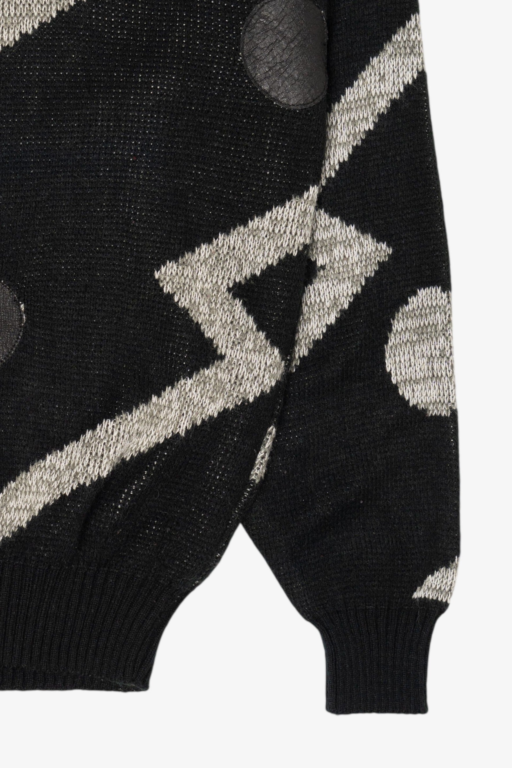 Vintage Black Weeds Geometric Graphic Leather Patches Sweater (1980s)