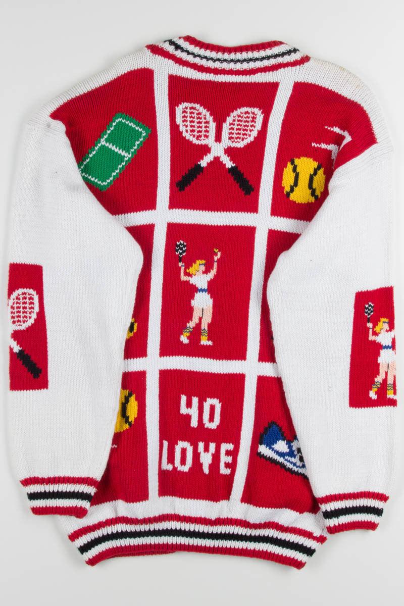 Vintage White Tennis Collage Cardigan