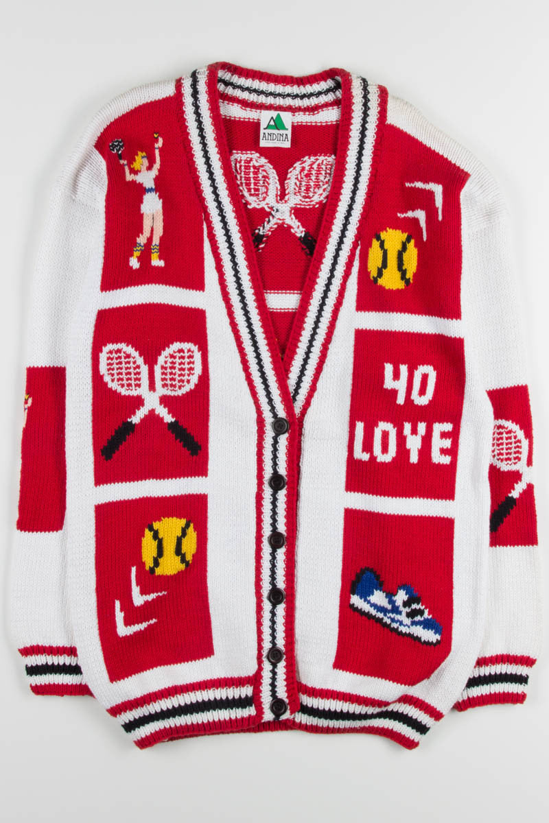 Vintage White Tennis Collage Cardigan