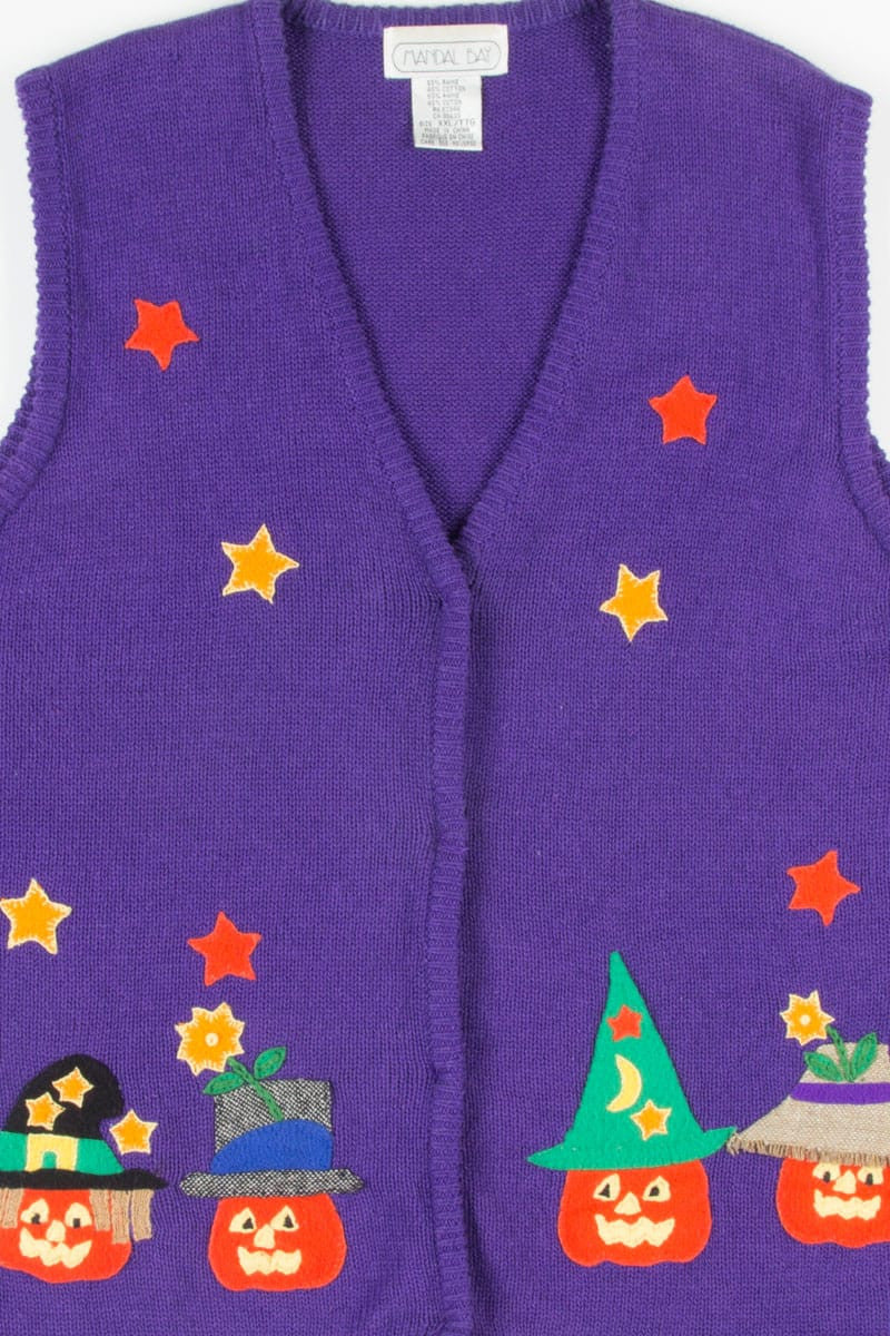 Halloween Print Vest with Jack-O-Lanterns by Basic Editions main image 0