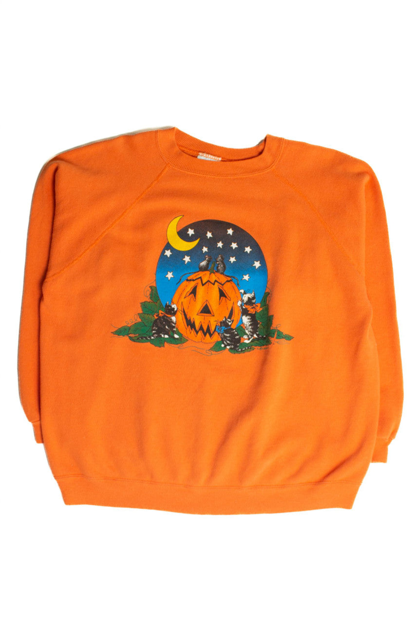 Vintage Jack O' Lantern Cats Halloween Sweatshirt (1990s)