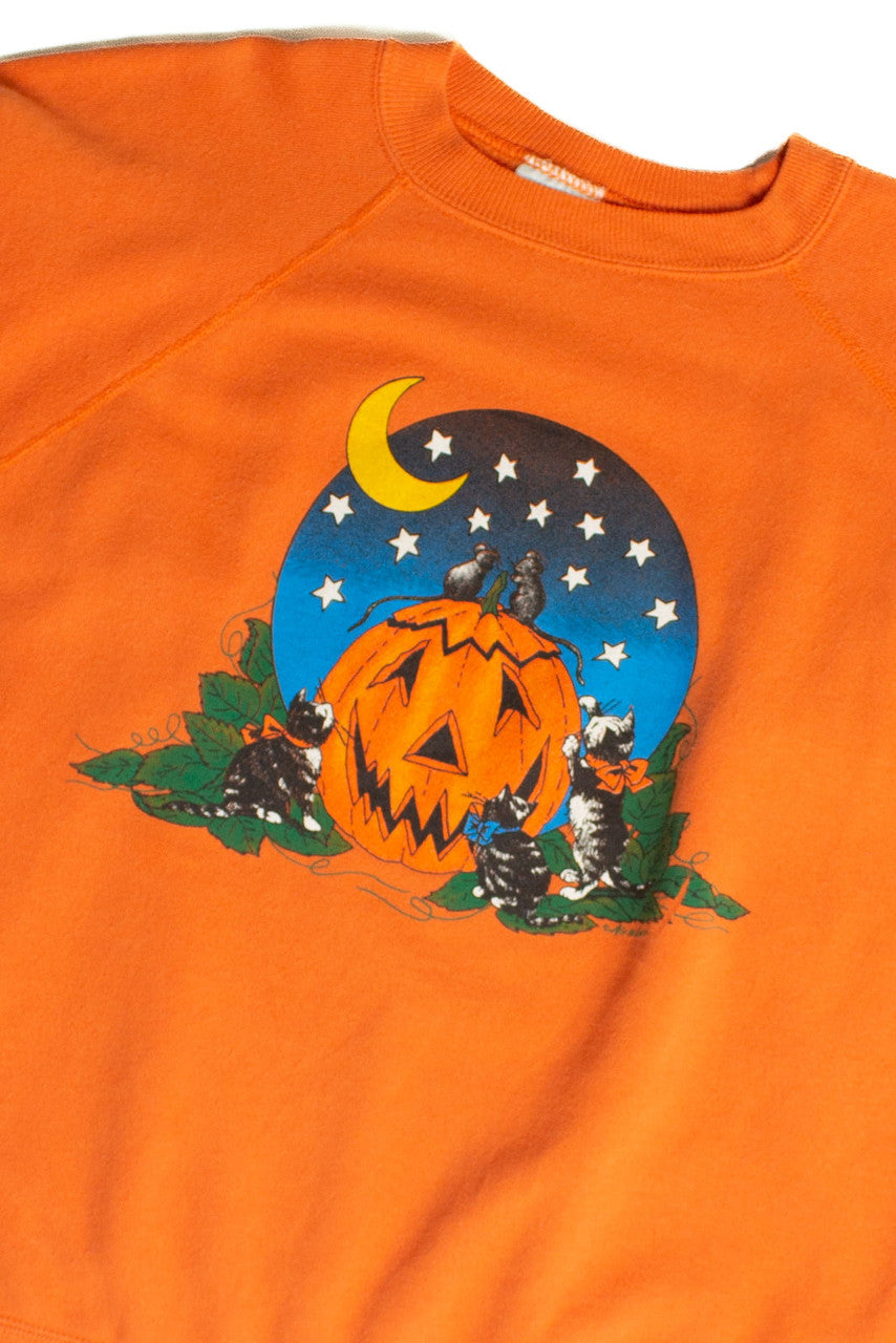Vintage Jack O' Lantern Cats Halloween Sweatshirt (1990s)