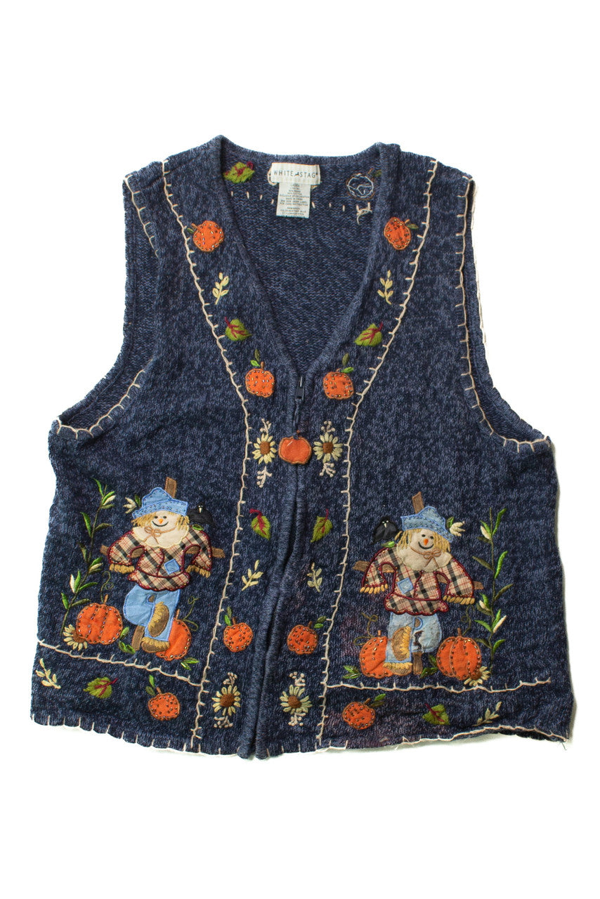 Vintage White Stag Beaded Scarecrows Halloween Vest (1990s)