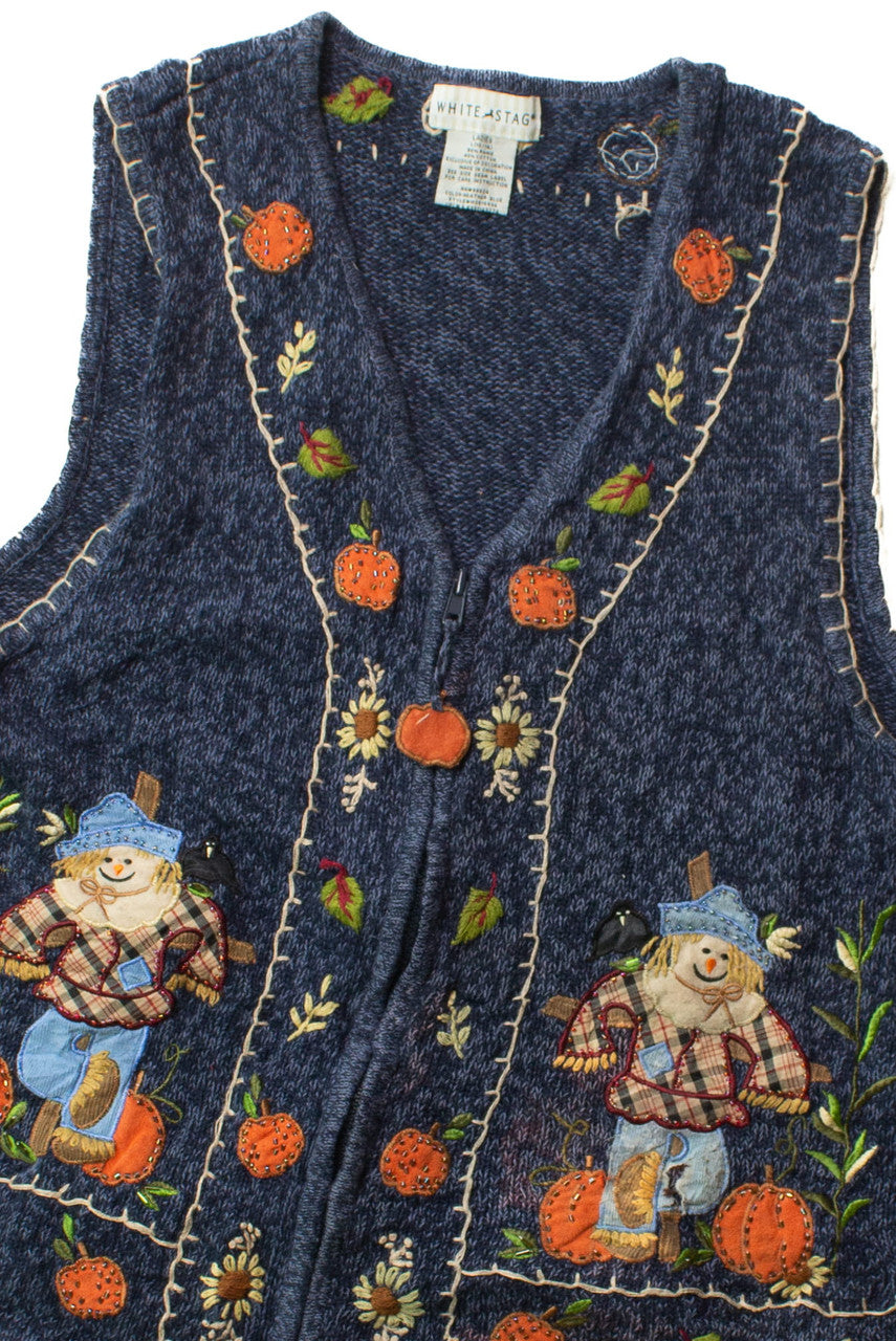 Vintage White Stag Beaded Scarecrows Halloween Vest (1990s)