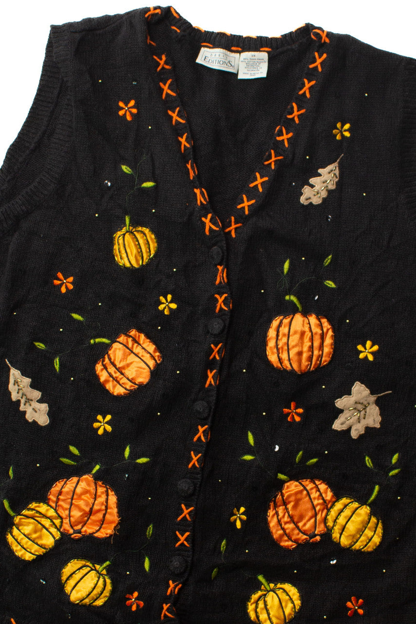 Vintage Leaves & Pumpkins Halloween Vest (1990s)