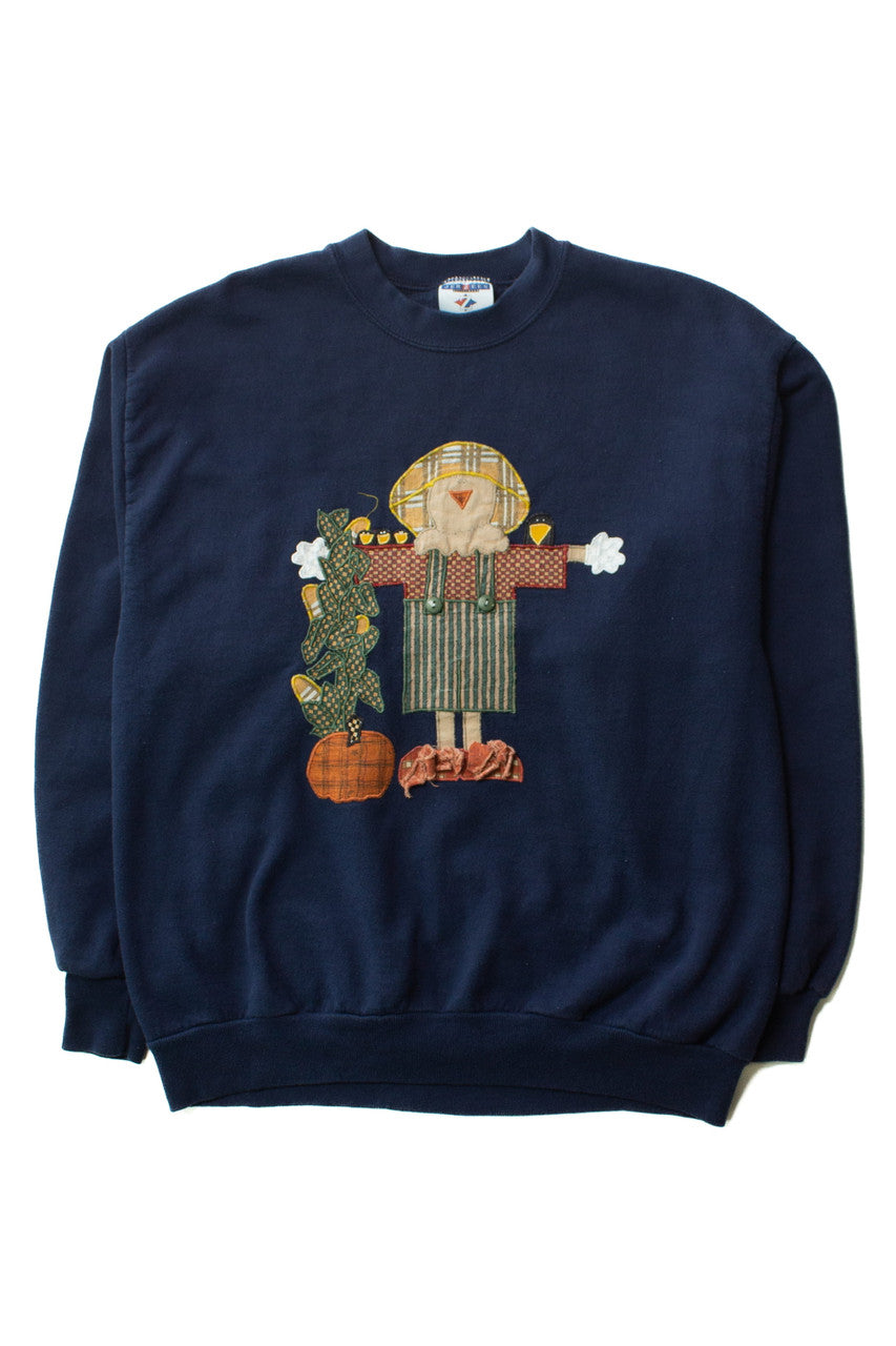 Vintage Embroidered Scarecrow Fall Sweatshirt (1990s) 576