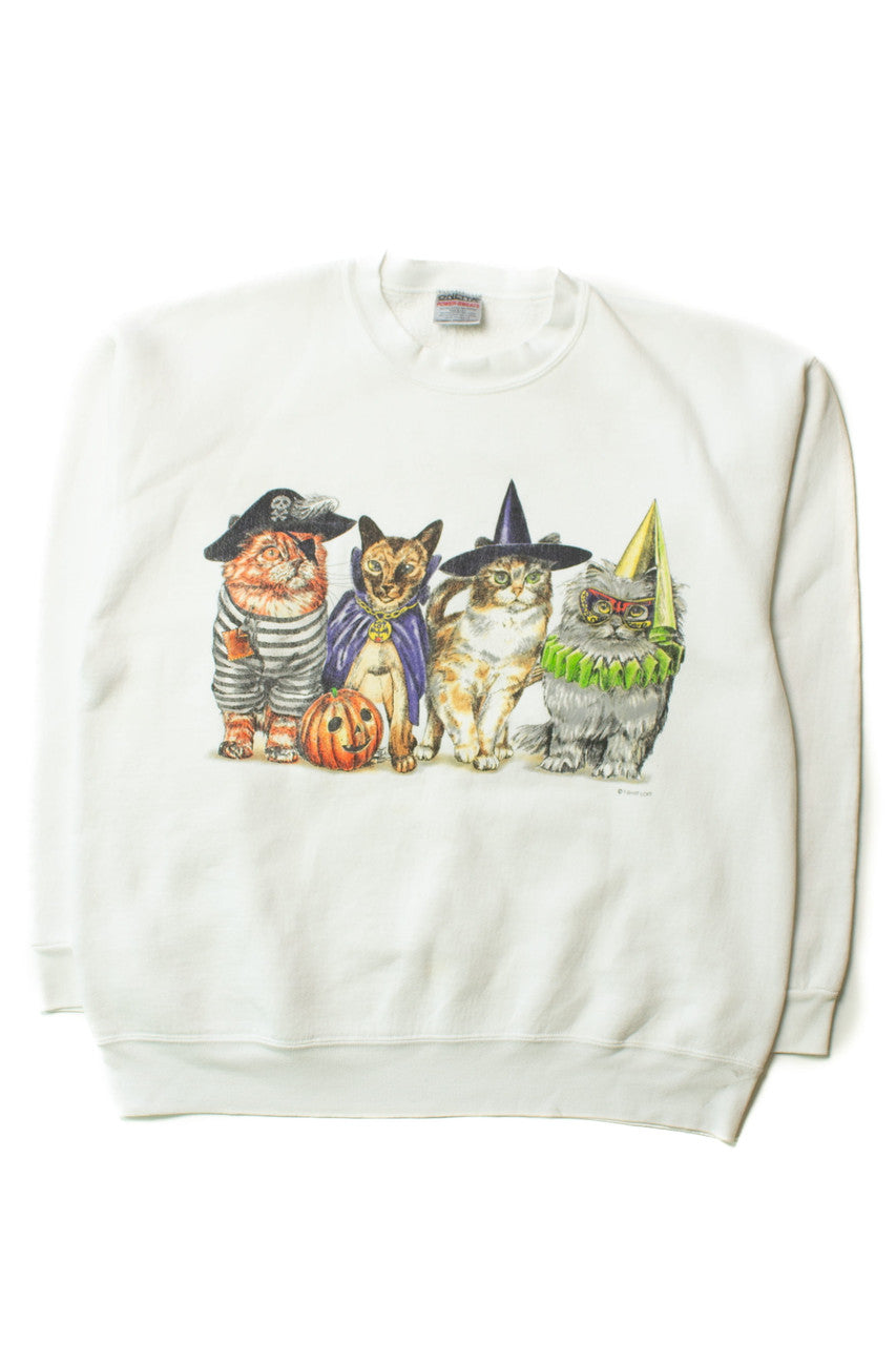 Vintage Costumed Cats Halloween Sweatshirt (1990s)