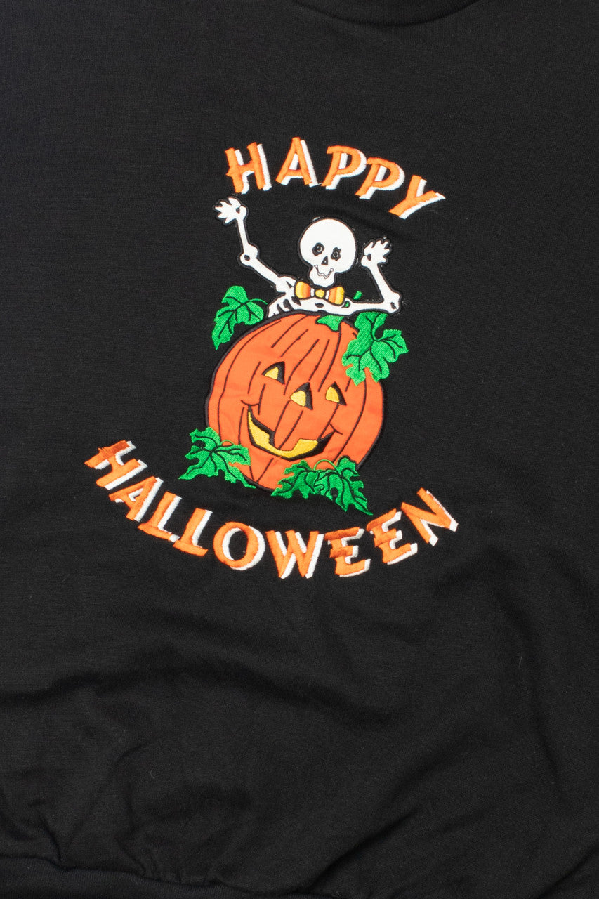 "Happy Halloween" Skeleton Jack-O'-Lantern Halloween Sweatshirt
