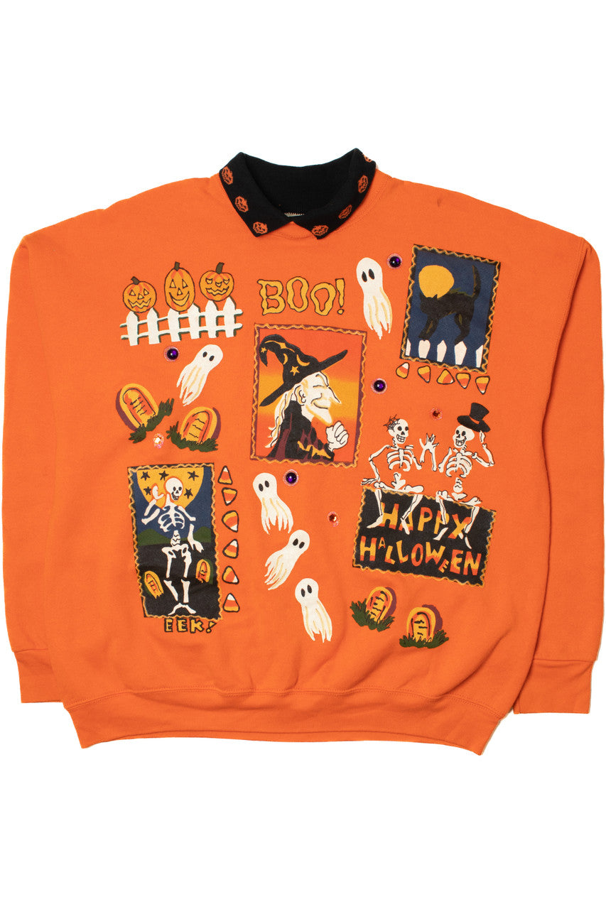 Vintage Hand Painted "Happy Halloween" Spooky Halloween Sweater