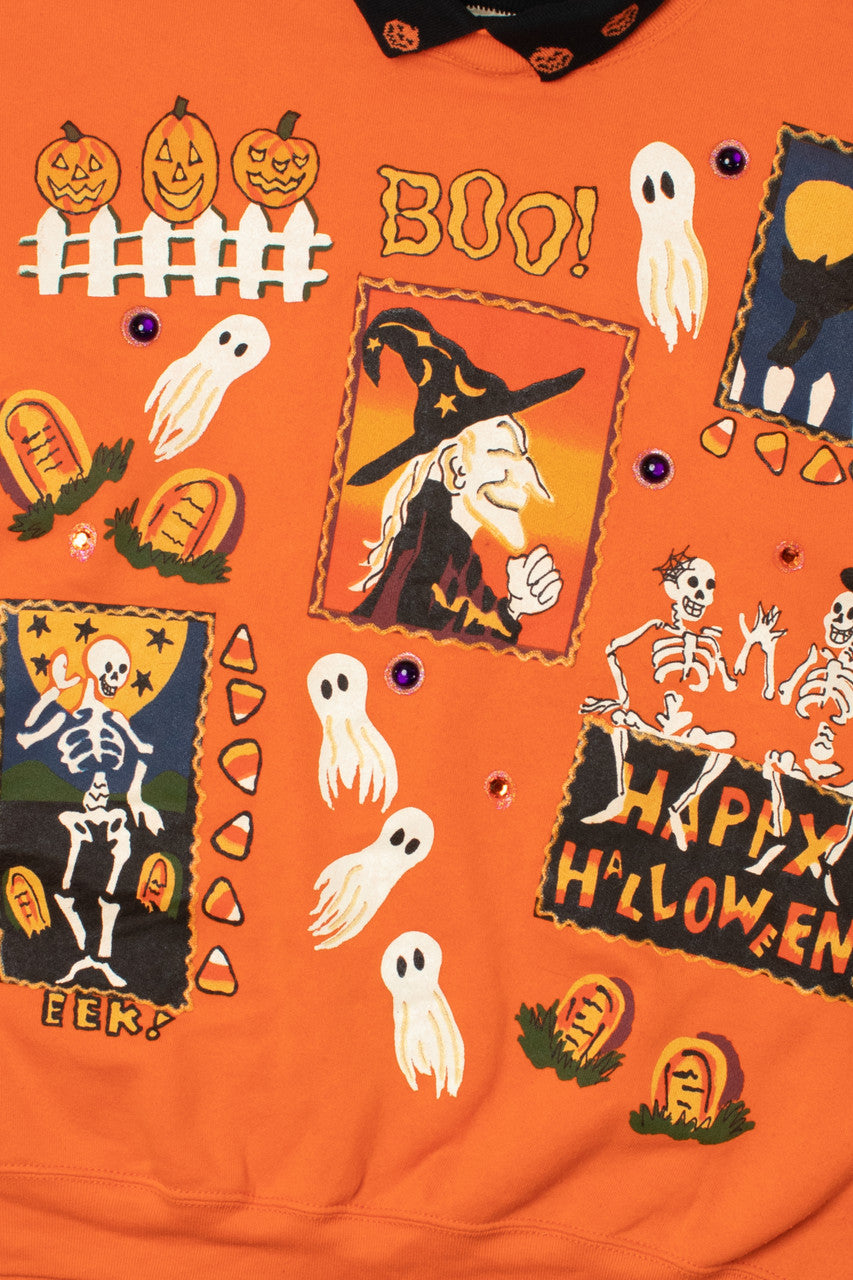 Vintage Hand Painted "Happy Halloween" Spooky Halloween Sweater
