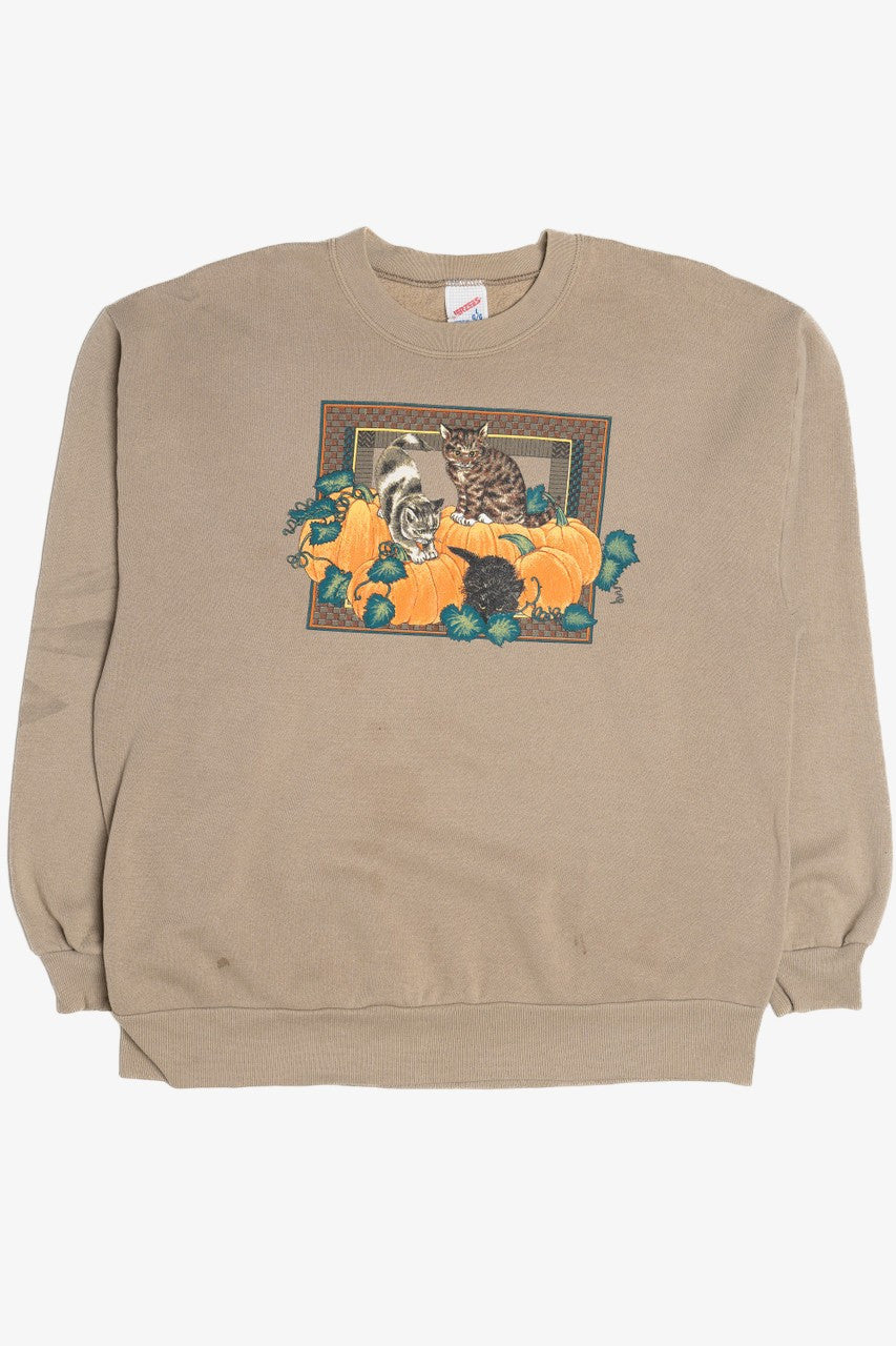 Vintage Cats At The Pumpkin Patch Halloween Sweater