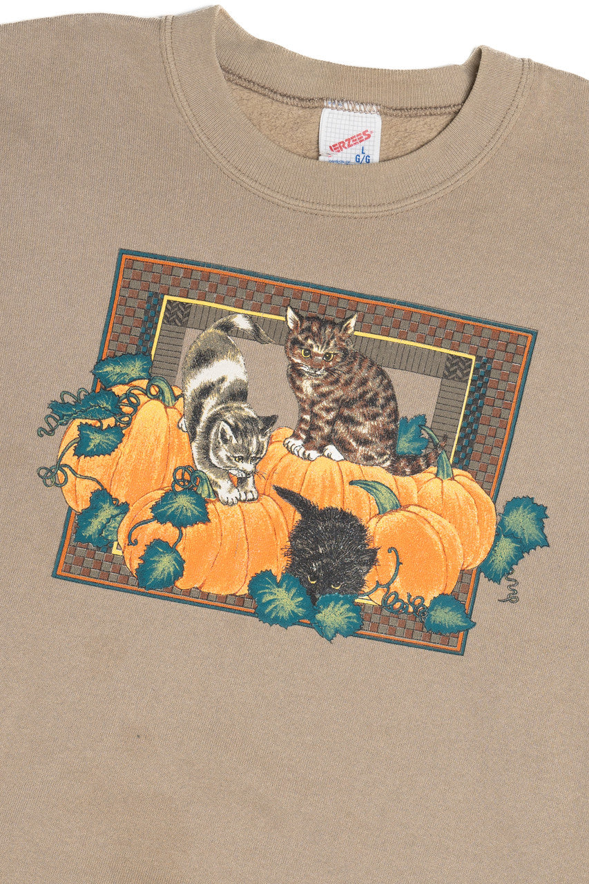 Vintage Cats At The Pumpkin Patch Halloween Sweater