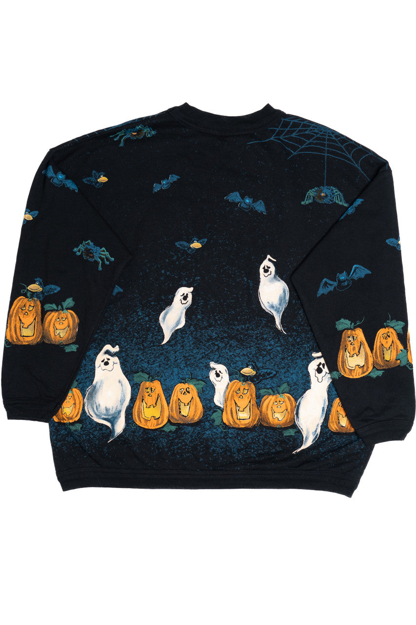 Vintage Ghosts Bats And Pumpkins All Over Print Halloween Sweater