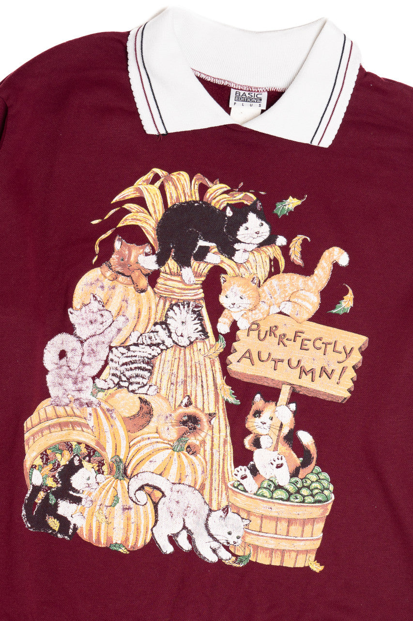 Vintage "Purrfectly Autumn" Cat Fall Harvest Halloween Sweater