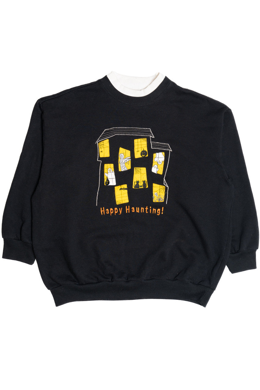 Vintage "Happy Haunting!" Haunted House Halloween Sweater