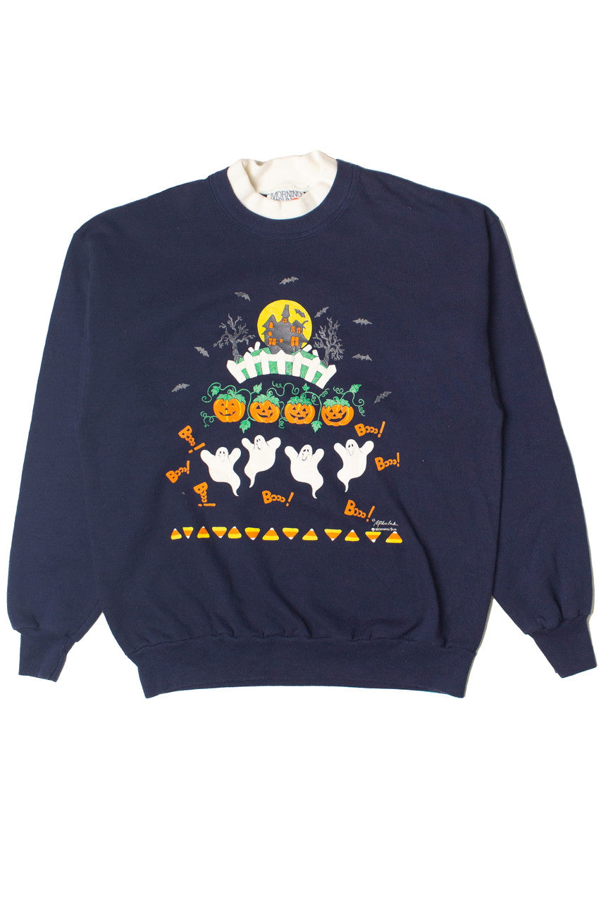 Vintage Haunted House Mock Neck Halloween Sweatshirt