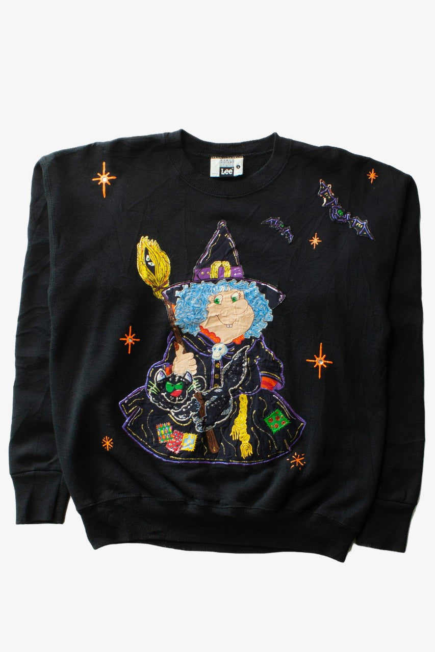Vintage Hand Applique Witch Halloween Sweater (1990s)