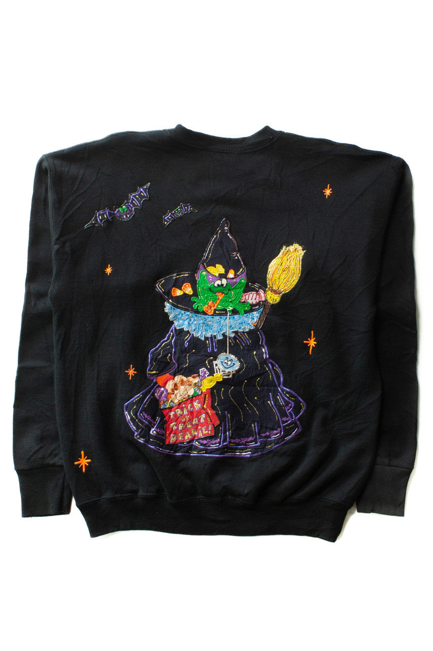 Vintage Hand Applique Witch Halloween Sweater (1990s)