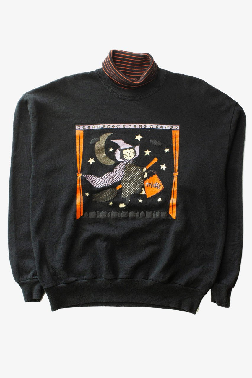 Vintage Cat Witch Turtleneck Halloween Sweatshirt (1990s)
