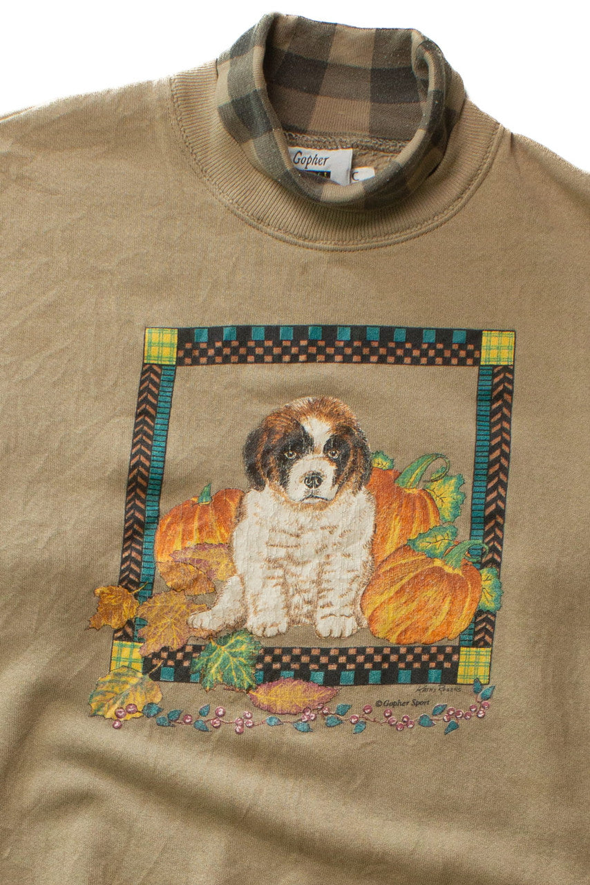 Vintage Dog & Pumpkins Turtleneck Fall Sweatshirt (1990s)