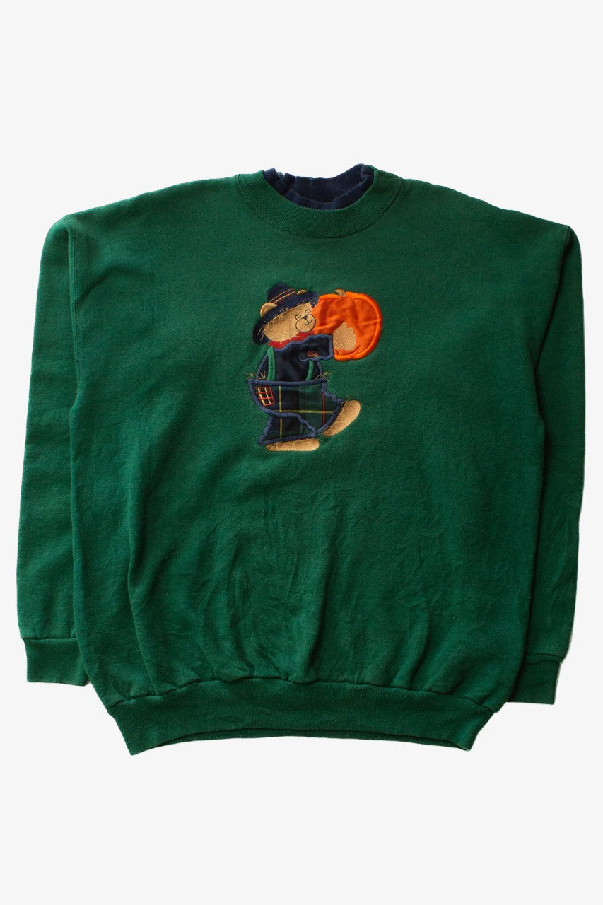 Vintage Pumpkin Bear Hug Fall Sweatshirt (1990s)