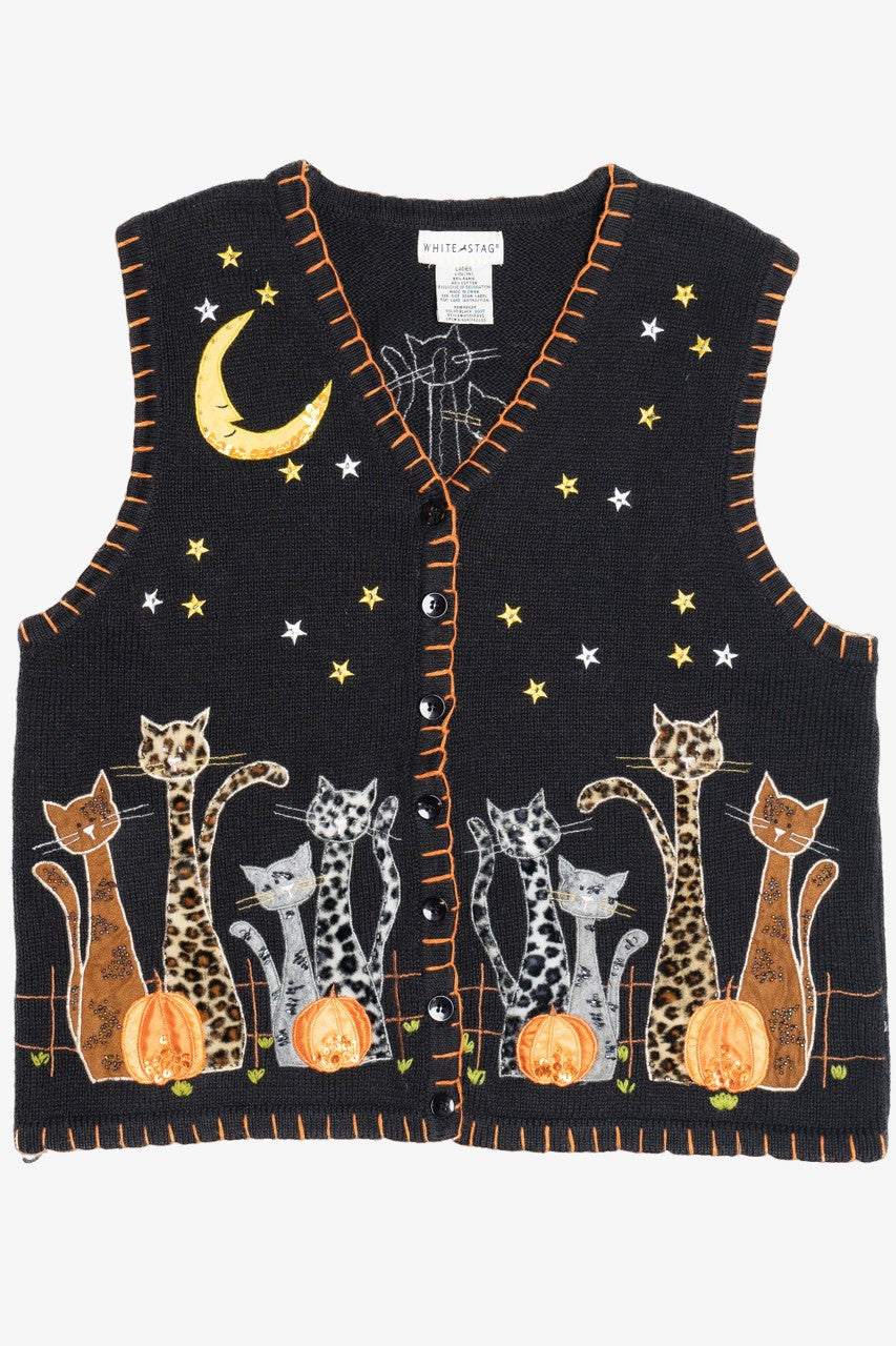 Vintage Leopard Print Cats Halloween Sweater 690