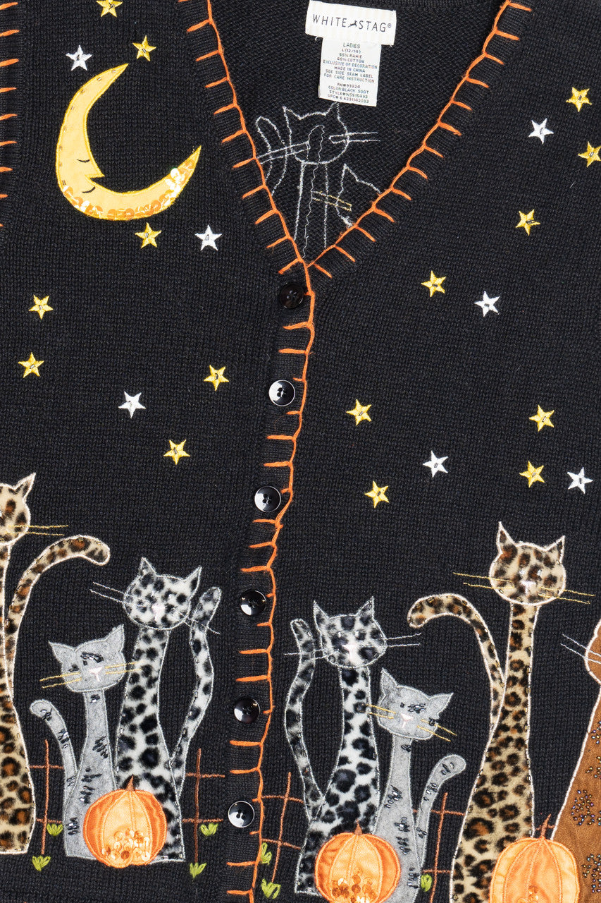 Vintage Leopard Print Cats Halloween Sweater 690