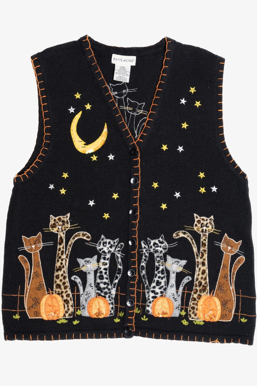 Vintage Leopard Print Cats Halloween Sweater Vest 704