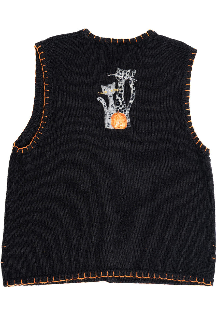 Vintage Leopard Print Cats Halloween Sweater Vest 704