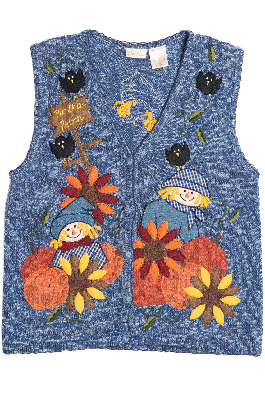 Vintage Pumpkin Patch Scarecrows Halloween Sweater Vest