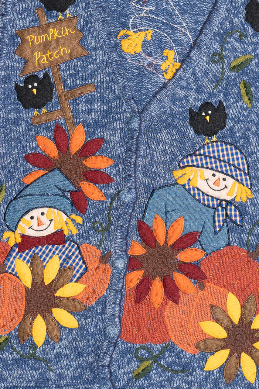 Vintage Pumpkin Patch Scarecrows Halloween Sweater Vest