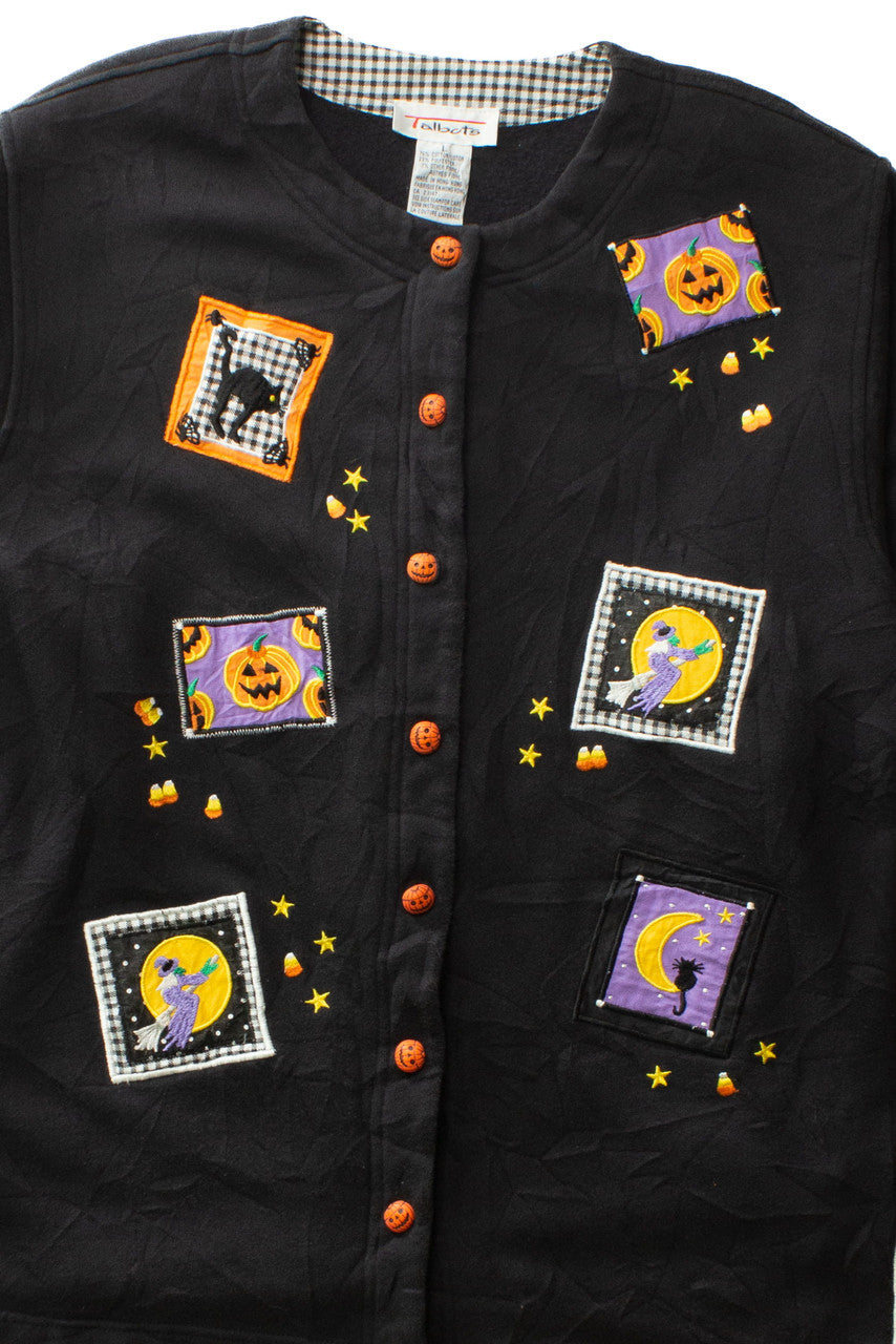 Vintage Picture Patches Button Up Halloween Sweatshirt (1990s)