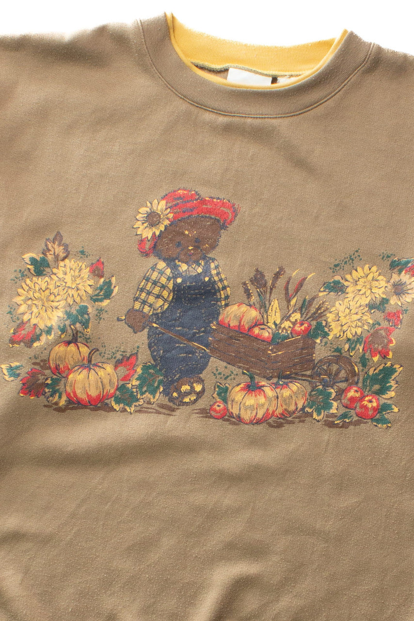Vintage Teddy Bear Wheelbarrow Fall Sweatshirt (1990s)