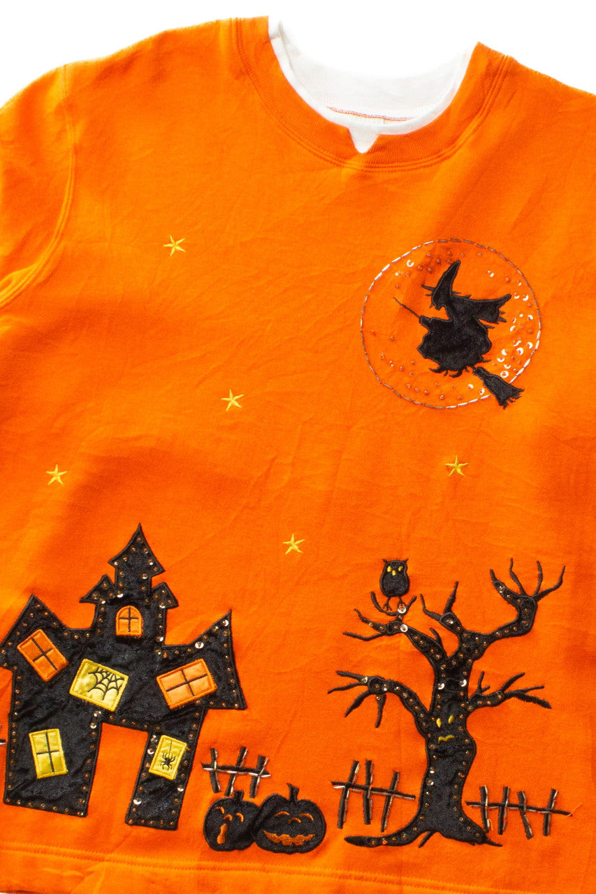 Vintage Witch Applique Halloween Sweatshirt (1990s)