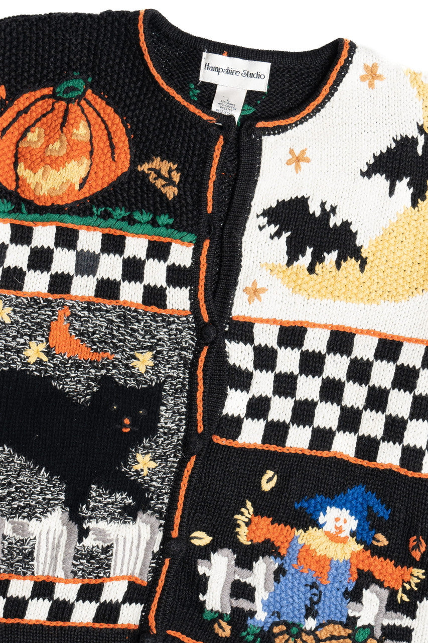 Vintage Checkered Knit Halloween Sweater