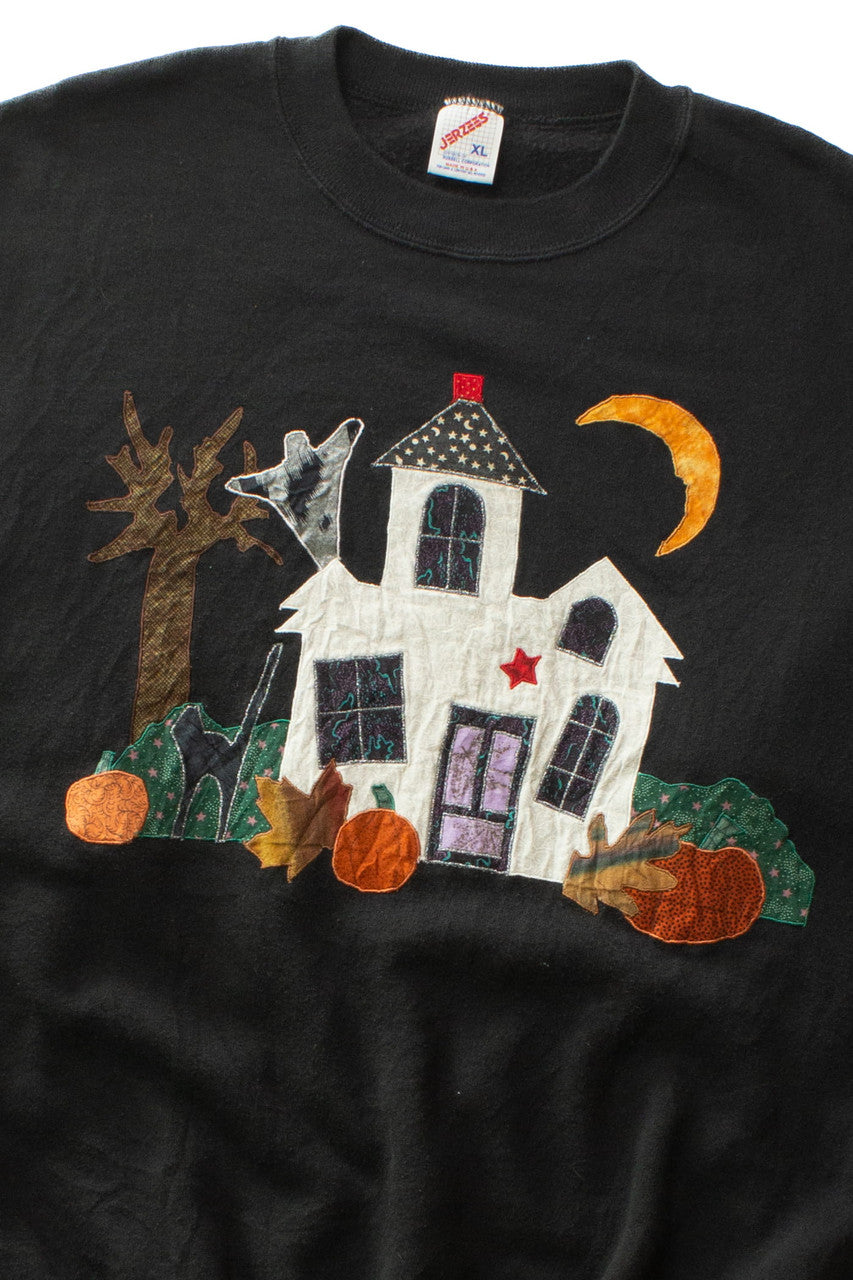 Vintage Haunted House Applique Halloween Sweatshirt (1990s)