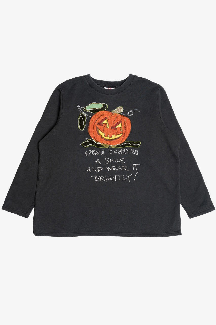 Vintage "Carve Yourself A Smile" Corduroy Applique Embroidered Halloween Sweatshirt