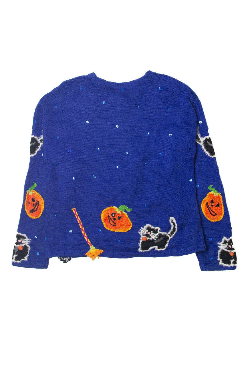 Vintage Black Cat And Pumpkin Halloween Sweater