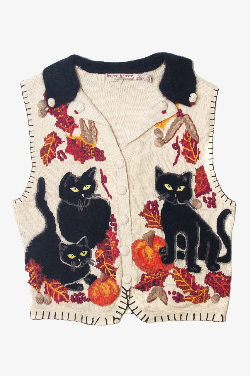 Vintage Black Cats and Pumpkins Halloween Vest