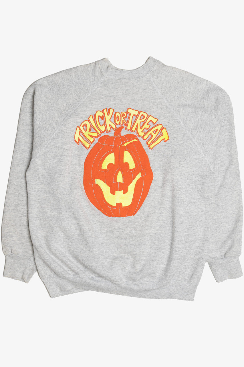 Vintage "Trick Or Treat" Neon Embossed Pumpkin Halloween Sweater